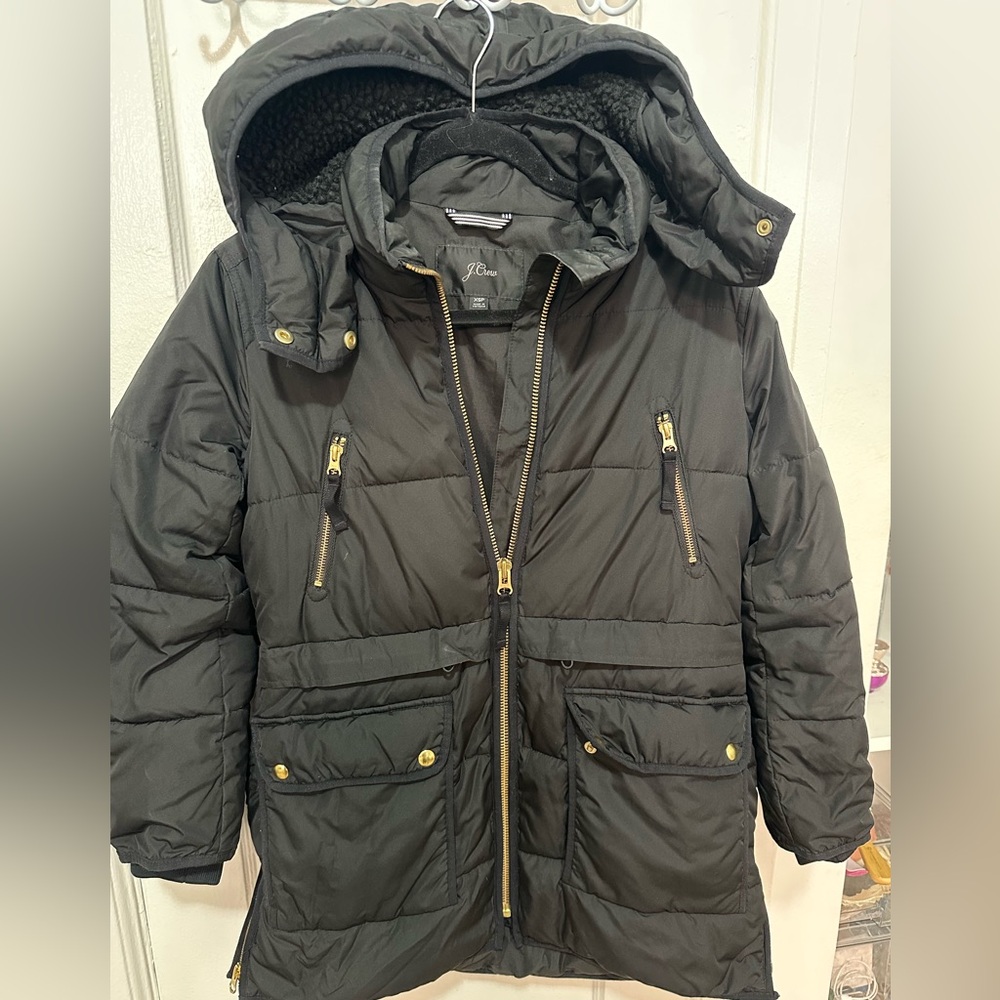 J.Crew Black Puffer Jacket with Gold Zipper
